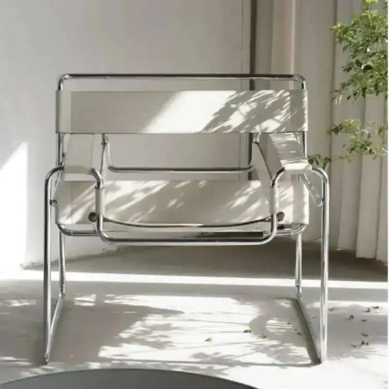 Leather Dining Light Single Sofa Luxury Saddle Leisure Stainless Steel Style Leisure Lazy Chair Home Sofa Design Chair