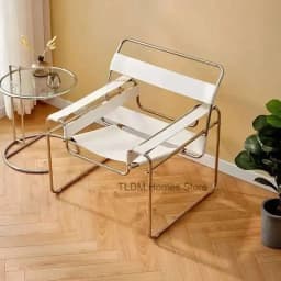 Leather Dining Light Single Sofa Luxury Saddle Leisure Stainless Steel Style Leisure Lazy Chair Home Sofa Design Chair