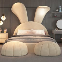 #For designer girl rabbit bed high-end fabric children's bed with night light modern popular double storage children's bed