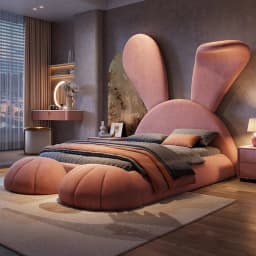 #For designer girl rabbit bed high-end fabric children's bed with night light modern popular double storage children's bed