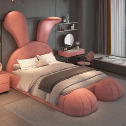 #For designer girl rabbit bed high-end fabric children's bed with night light modern popular double storage children's bed