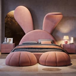 #For designer girl rabbit bed high-end fabric children's bed with night light modern popular double storage children's bed