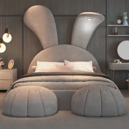 #For designer girl rabbit bed high-end fabric children's bed with night light modern popular double storage children's bed