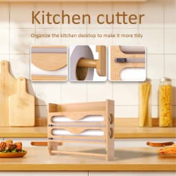 Bamboo 2-Compartment Storage Box with Wall-Mounted Paper Towel Holder & Cutter - Foil & Plastic Wrap Organizer for Kitchen