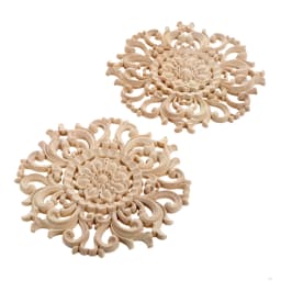 1pc Woodcarving Flower Decal Door Heart Decor Round Unpainted Hollow Branch Solid Wood Onlay European Style 12cm/15cm Disc