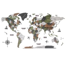 Wooden map 3D three-dimensional wall decoration wall decoration creative living room sofa office background wall