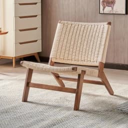 Rope Woven Solid Wood Lounge Chair, Nordic Balcony Leisure Chair, Wabi-Sabi Lazy Armchair for Small Spaces and Bedroom Decor