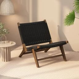 Rope Woven Solid Wood Lounge Chair, Nordic Balcony Leisure Chair, Wabi-Sabi Lazy Armchair for Small Spaces and Bedroom Decor