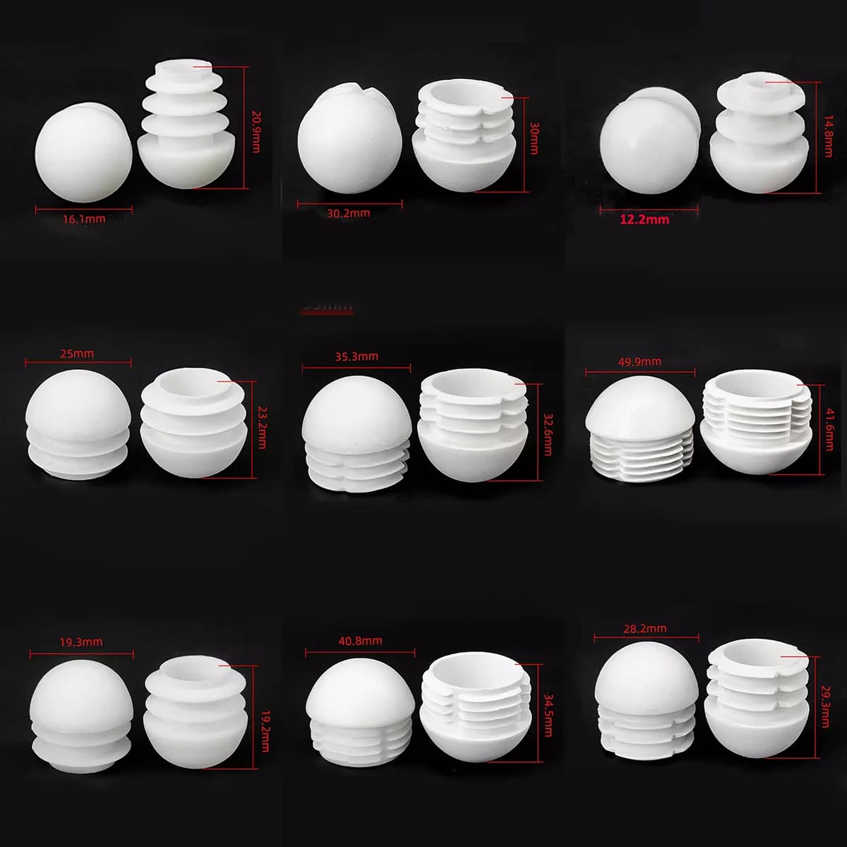 White Round Bung Plastic Blanking End Cap Tube Pipe Inserts Plug Insert Stoppers 13mm 16mm 19mm 20mm 22mm 25mm 28mm 30mm-60mm 