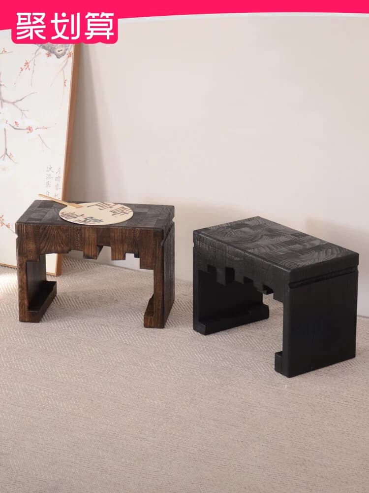 Natural Solid Wood Low Stool Retro style Home Use Living Room Change Shoes Decoration Small Stool Bedroom Grooming Small Stool