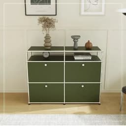 Sideboard Storage Cabinets Modular Combination Metal Frame for Living Room Office Drawers Customizable Large Storage Olive Green