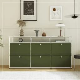 Sideboard Storage Cabinets Modular Combination Metal Frame for Living Room Office Drawers Customizable Large Storage Olive Green