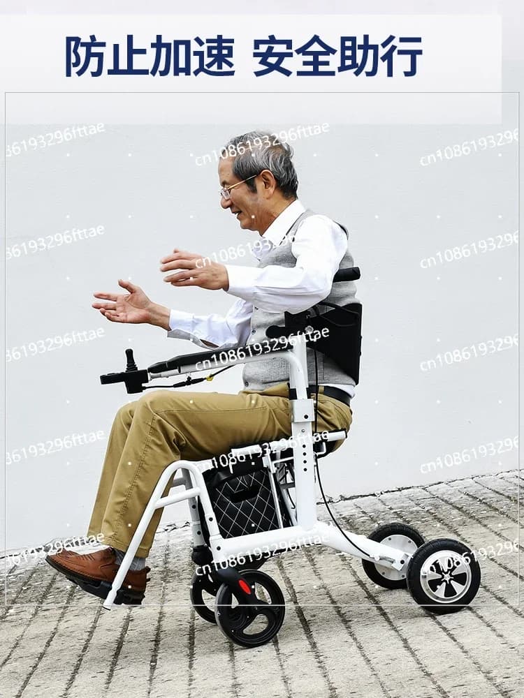 Elderly Manual/electric Wheelchair - Foldable Four-wheel Household Walking Bike, Dual-use for Sitting and Pushing
