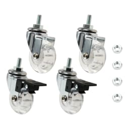 4pcs Threaded Stem Casters 2In Clear PU M8 Swivel Wheel with/without Safety Brake Nuts Office Chair Desk Baggage Quiet Smoothly