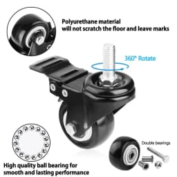 1Pcs Heavy Duty 1.5"/2" Swivel Caster Wheels Threaded Stem with Brake Trolley Furniture Caster M8/M10 Threaded Stem and Nuts