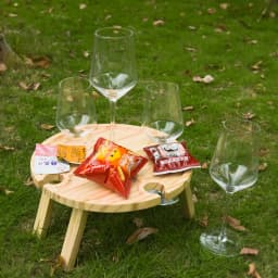 Portable Folding Picnic Table Family Lovers Outdoor Party Goblet Holder Wine Rack 2in1 Fruit Snacks Wooden Travel Dining Table