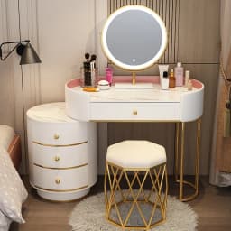 Pink White Vanity Table Women Luxury Nail European Big Stool Study Dressing Table Organizer Mesa De Maquillaje Home Furniture