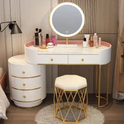 Pink White Vanity Table Women Luxury Nail European Big Stool Study Dressing Table Organizer Mesa De Maquillaje Home Furniture