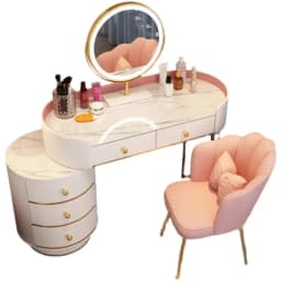 Pink White Vanity Table Women Luxury Nail European Big Stool Study Dressing Table Organizer Mesa De Maquillaje Home Furniture