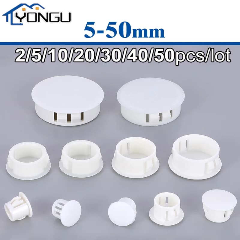 2-50Pcs White Round Plastic Snap on Hole Plug Caps Wall Cable Desk Covers Round Furniture Hole Bung 5mm-50mm