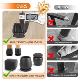 8PCS Chair Leg Floor Protectors 15° Diagonal Thick TPE Pads Silicone Felt Foot Covers for Hardwood Furniture Table Feet