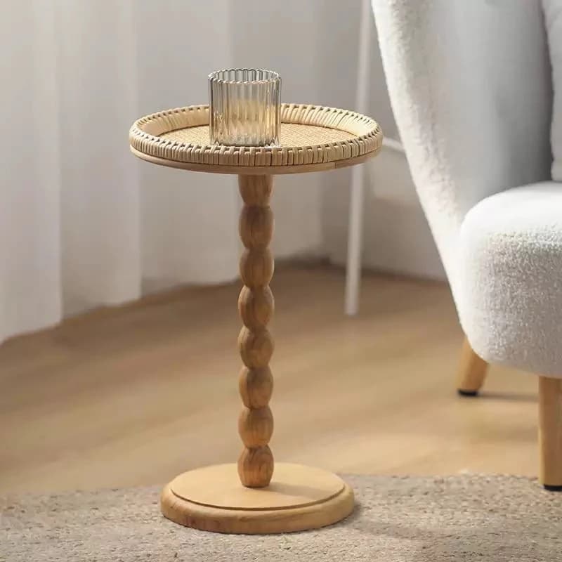 Vintage Solid Wood Tea Table,Vine Woven Coffee Table,Living Room Sofa Side Table,Circular Home Storage Desk,Modern Furniture