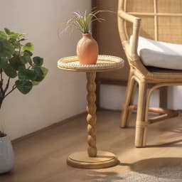 Vintage Solid Wood Tea Table,Vine Woven Coffee Table,Living Room Sofa Side Table,Circular Home Storage Desk,Modern Furniture