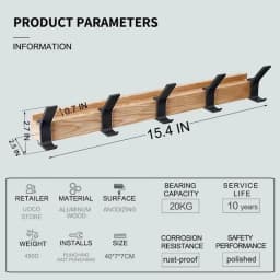 Nordic Wall Mounted Aluminum Metal Hanger Hanger Removable 5 Hooks for Towels, Hats, Bathrobes and Wooden Hangers