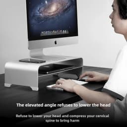 Aluminum Alloy Monitor Riser Stand Premium Ergonomic Desk Organizer Laptop Screen Holder with Storage Workstation Metal Base