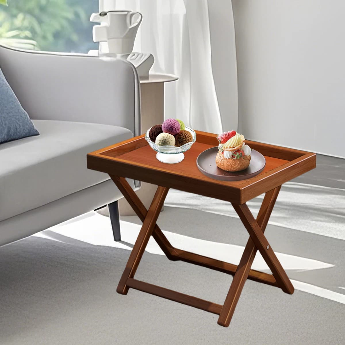 Bamboo Folding Side Table,Durable Tv Tray Bed Table,Small End Table For Living Room, Bedroom