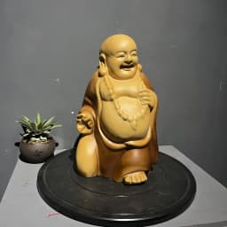 Camphor wood carving Maitreya Buddha solid wood ornaments home living room desktop home accessories