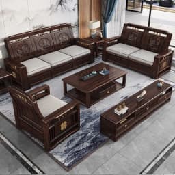 CZ New Chinese Style Solid Wood Sofa Purple Sandalwood Combination Small Apartment Modern Simple Living Room Wooden Furniture