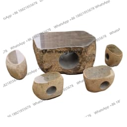 Outdoor stone table, stool, natural outdoor courtyard garden, table and chairs, a set of villa household marble ornaments