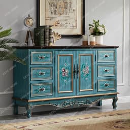 Sideboard Cabinet Solid Wood Rustic Entryway Cabinet Vintage Painted Storage Cabinet