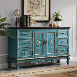 Sideboard Cabinet Solid Wood Rustic Entryway Cabinet Vintage Painted Storage Cabinet