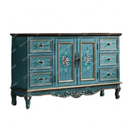 Sideboard Cabinet Solid Wood Rustic Entryway Cabinet Vintage Painted Storage Cabinet
