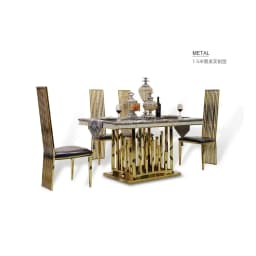 Luxury Marble Dining Table Set with Gold Stainless Steel Frame, Dining Room Table with Sea Shell and High-Back Chairs