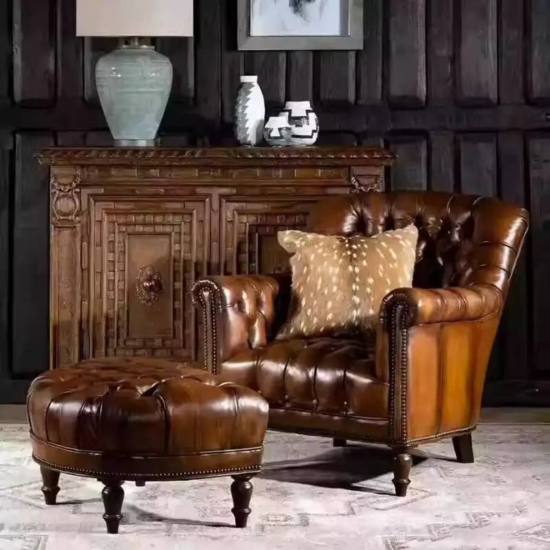 Genuine Leather Living Room Chairs Design Classic Relaxing Comfy Chairs Living Room Luxury Relaxing Poltrone Moderne Furniture