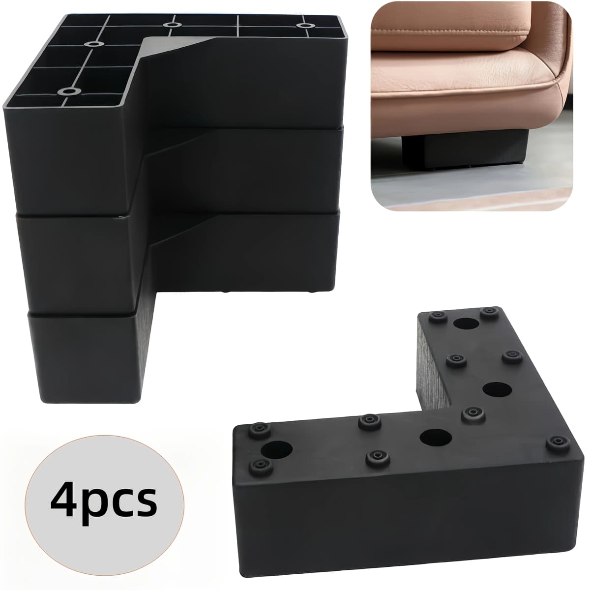 4pcs Heavy-Duty L-Shaped Furniture Legs - Industrial-strength load-bearing, Non-Slip Matte Black Finish,