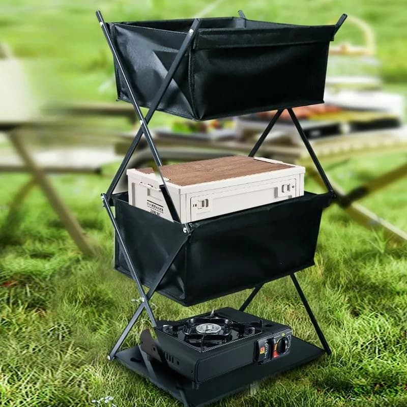 Outdoor Blackened Aluminum Alloy Storage Rack, Deformable Folding Table, Multifunctional Camping, Portable Dual-use