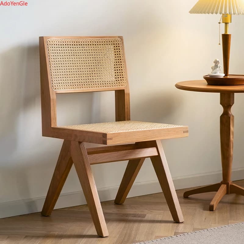 Rattan Solid Wood Chair Armrest Dining Chairs Office Nordic Kitchen Dining Room Outdoor hollow-out Stool Stools Home Furniture