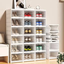 Foldable Shoe Box Transparent Dustproof Footwear Organizers With Cover Hall Stackable Shoes Cabinet Closet Sneakers Storage Rack