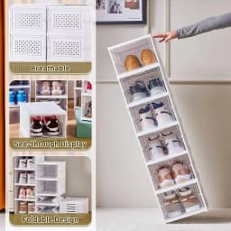 Foldable Shoe Box Transparent Dustproof Footwear Organizers With Cover Hall Stackable Shoes Cabinet Closet Sneakers Storage Rack