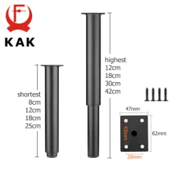 KAK Adjustable Furniture Leg Cold Rolled Steel Black White Table Feet Replacement Cabinet Sofa Metal Foot Furniture Hardware