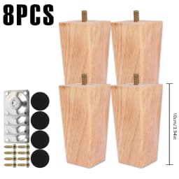 4/8Pcs Square Furniture Feet 6/10/15cm Solid Wood Sofa Legs Replacement Height Furniture Legs with Screws Mounting Plate Pads