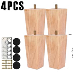 4/8Pcs Square Furniture Feet 6/10/15cm Solid Wood Sofa Legs Replacement Height Furniture Legs with Screws Mounting Plate Pads