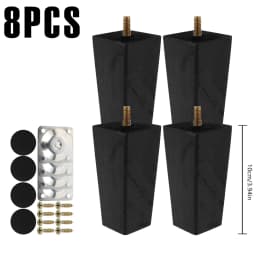 4/8Pcs Square Furniture Feet 6/10/15cm Solid Wood Sofa Legs Replacement Height Furniture Legs with Screws Mounting Plate Pads