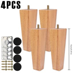 4/8Pcs Square Furniture Feet 6/10/15cm Solid Wood Sofa Legs Replacement Height Furniture Legs with Screws Mounting Plate Pads