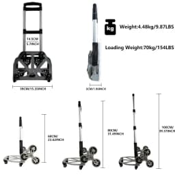 2025 NEW 150kg All Terrain Stair Climbing Cart Hand Truck with Bungee Cord Portable Folding Trolley for Upstairs Cargo with bag
