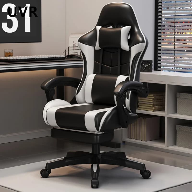 UVR Girls Computer Chair Home Office Chair Ergonomic Backrest Sponge Cushion with Footrest Professional Computer Game Chair